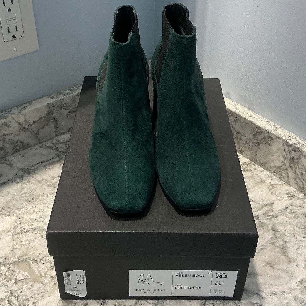 New $495 Rag & Bone Aslen Boot In Forest Green Suede Size: 36.5 (US 6.5)